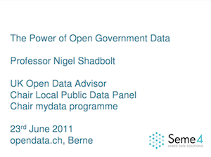 The Power of Open Government Data Professor, Nigel Shadbolt, UK Open Data Advisor